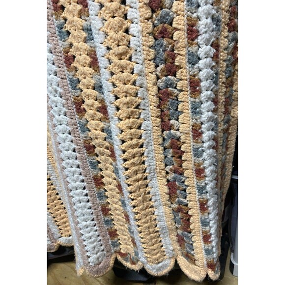 Large Handmade Crochet Earth Tones Blanket Afgan 73X52In Handmade Multi Color - Picture 2 of 5